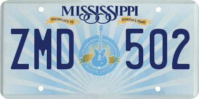 MS license plate ZMD502