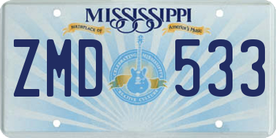 MS license plate ZMD533