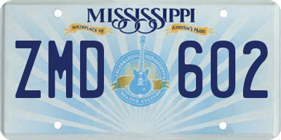 MS license plate ZMD602