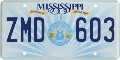 MS license plate ZMD603