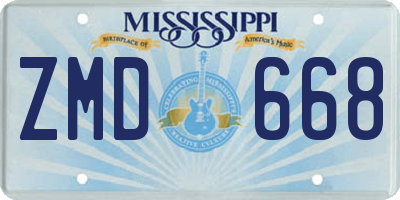 MS license plate ZMD668