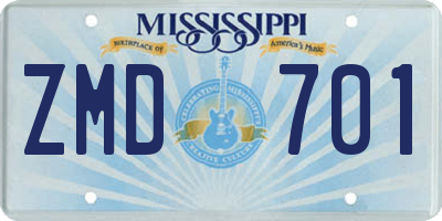 MS license plate ZMD701