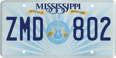 MS license plate ZMD802