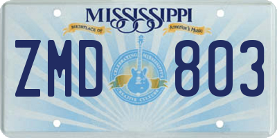 MS license plate ZMD803