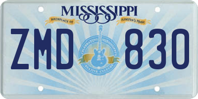 MS license plate ZMD830