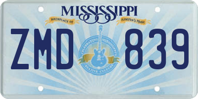 MS license plate ZMD839