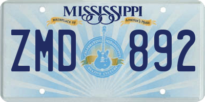 MS license plate ZMD892