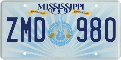 MS license plate ZMD980