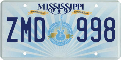 MS license plate ZMD998