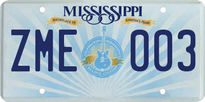 MS license plate ZME003