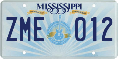 MS license plate ZME012