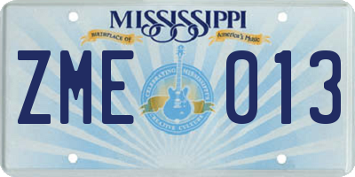 MS license plate ZME013