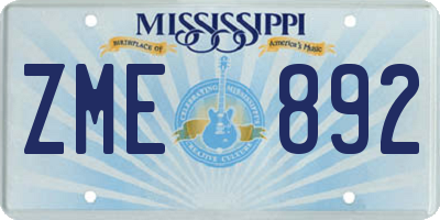 MS license plate ZME892