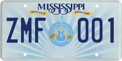 MS license plate ZMF001