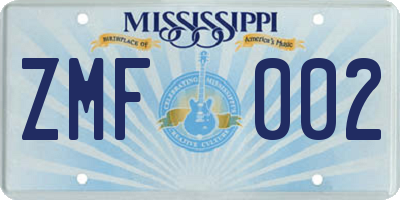 MS license plate ZMF002