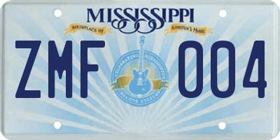 MS license plate ZMF004