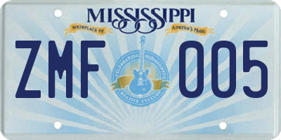 MS license plate ZMF005