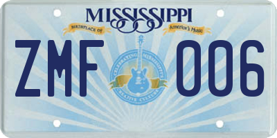 MS license plate ZMF006