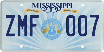 MS license plate ZMF007