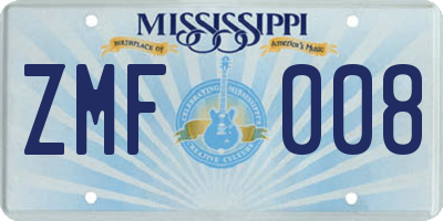 MS license plate ZMF008