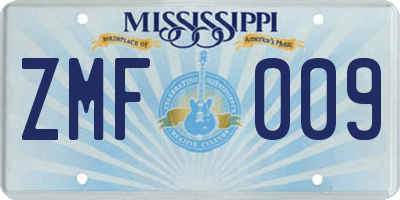 MS license plate ZMF009