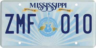 MS license plate ZMF010