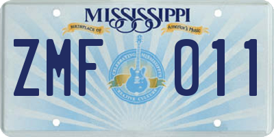 MS license plate ZMF011