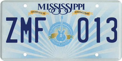 MS license plate ZMF013