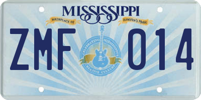 MS license plate ZMF014