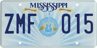 MS license plate ZMF015