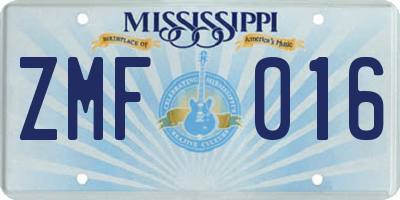 MS license plate ZMF016