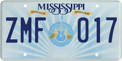 MS license plate ZMF017
