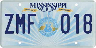 MS license plate ZMF018