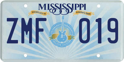 MS license plate ZMF019