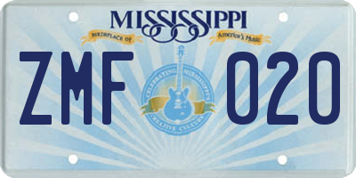 MS license plate ZMF020