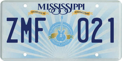 MS license plate ZMF021