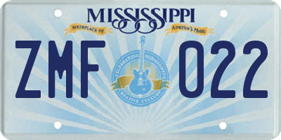 MS license plate ZMF022