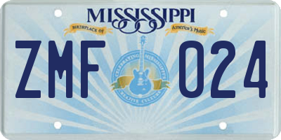 MS license plate ZMF024