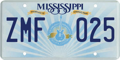 MS license plate ZMF025