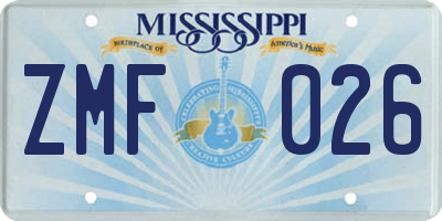 MS license plate ZMF026