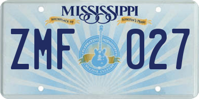 MS license plate ZMF027