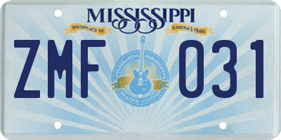 MS license plate ZMF031