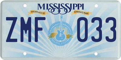 MS license plate ZMF033
