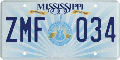 MS license plate ZMF034