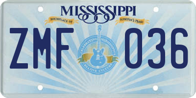 MS license plate ZMF036