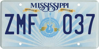 MS license plate ZMF037