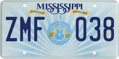 MS license plate ZMF038