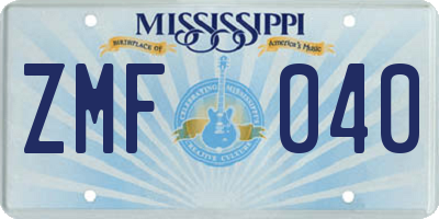 MS license plate ZMF040