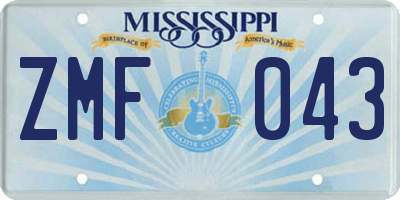 MS license plate ZMF043
