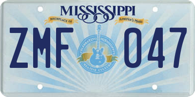 MS license plate ZMF047